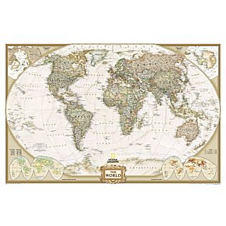 National Geographic World Map Antique Eurocentric Large